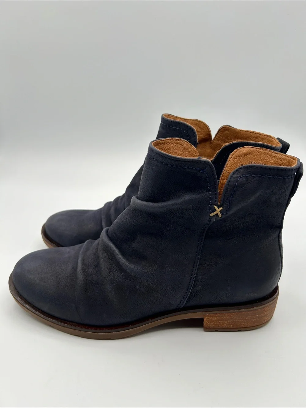 Sofft Navy Suede Slouchy Pull-On Side Zipper Ankle Booties